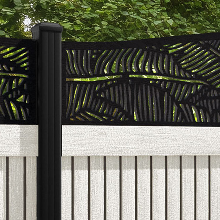 Virtis Feather Curved Top Fence Panel - Light Stone - with our aluminium posts