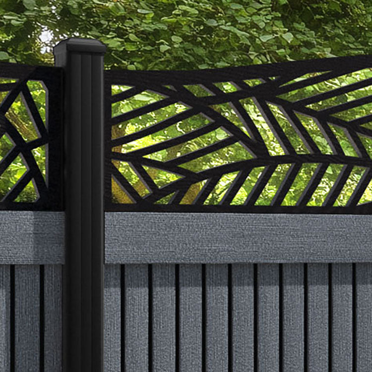Virtis Habitat Curved Top Fence Panel - Anthracite - with our aluminium posts