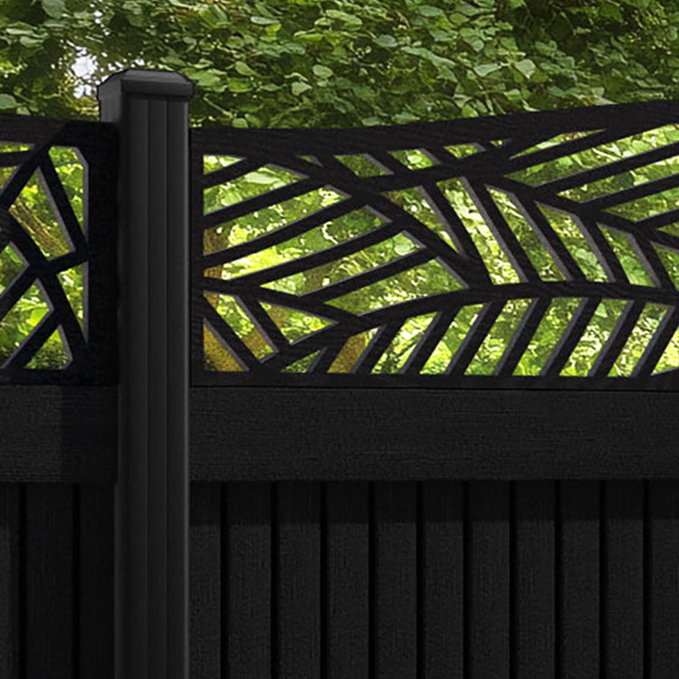Virtis Habitat Curved Top Fence Panel - Black - with our aluminium posts