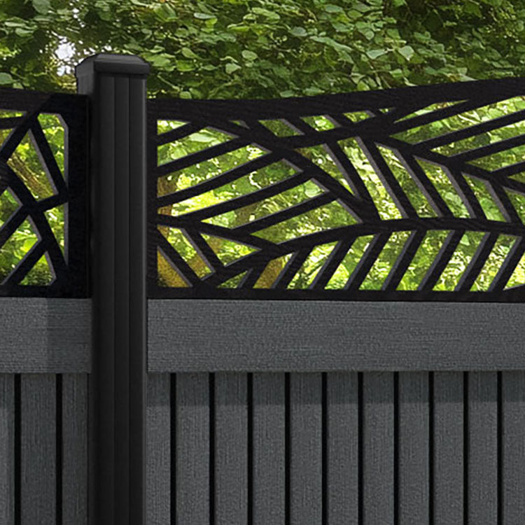 Virtis Habitat Curved Top Fence Panel - Dark Grey - with our aluminium posts