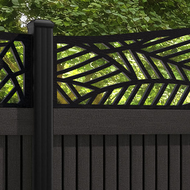 Virtis Habitat Curved Top Fence Panel - Dark Oak - with our aluminium posts