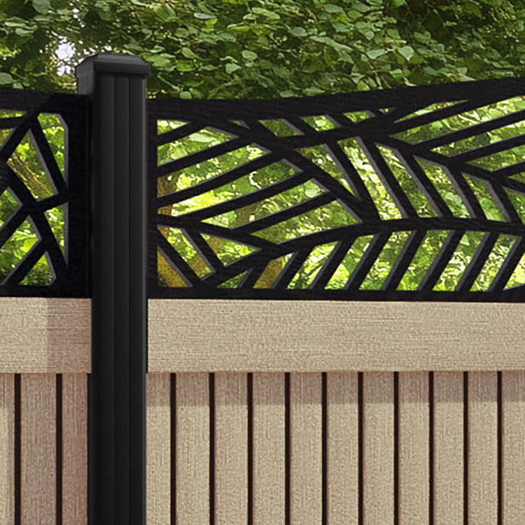 Virtis Habitat Curved Top Fence Panel - Light Oak - with our aluminium posts