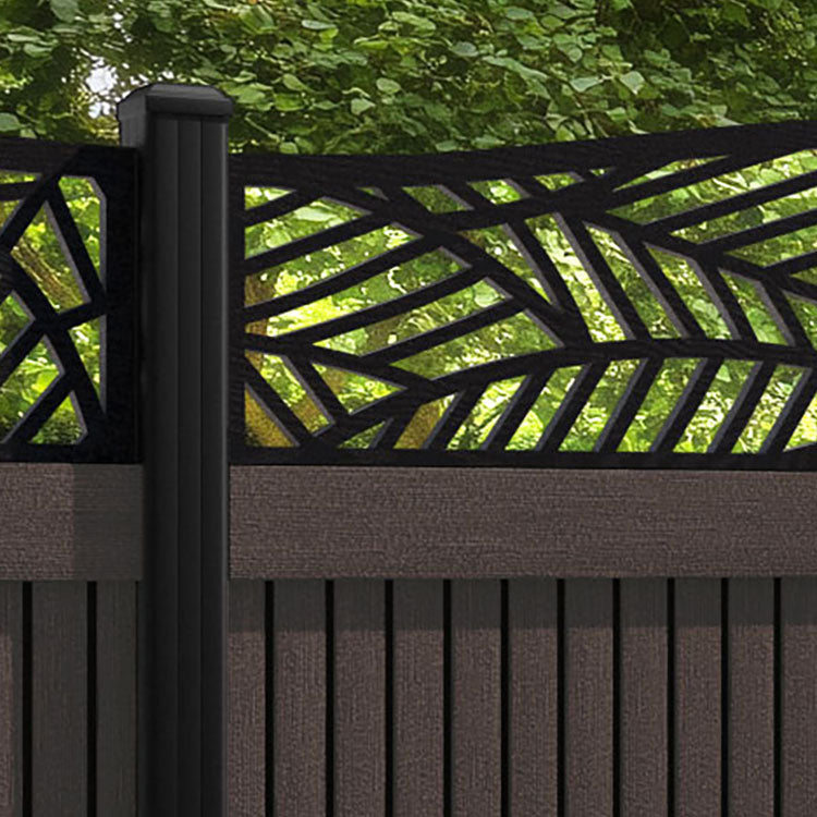Virtis Habitat Curved Top Fence Panel - Mid Brown - with our aluminium posts