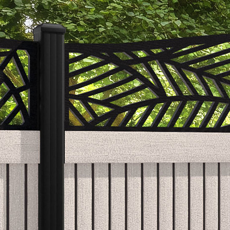 Virtis Habitat Curved Top Fence Panel - Mid Stone - with our aluminium posts