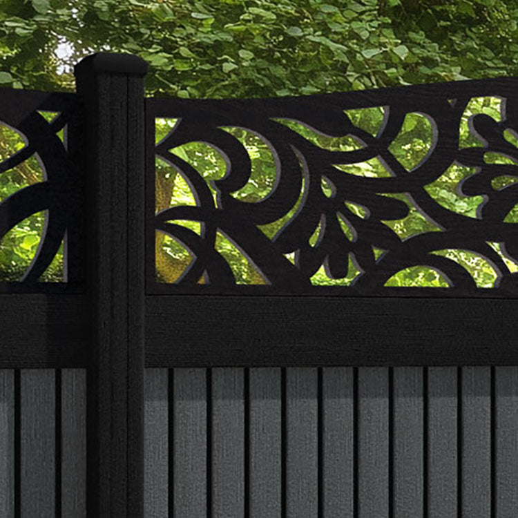 Virtis Heritage Curved Top Fence Panel - Dark Grey - with our aluminium posts