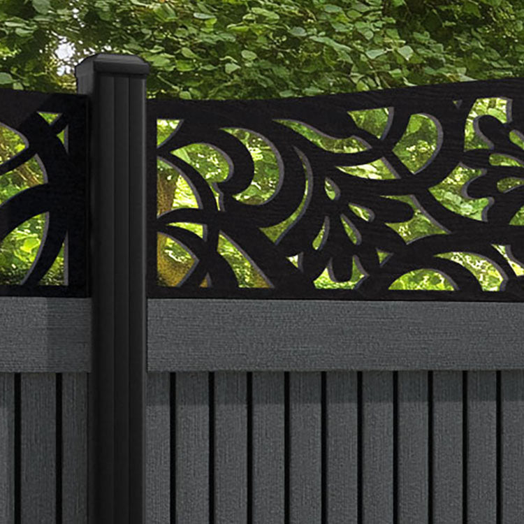 Virtis Heritage Curved Top Fence Panel - Dark Grey - with our aluminium posts