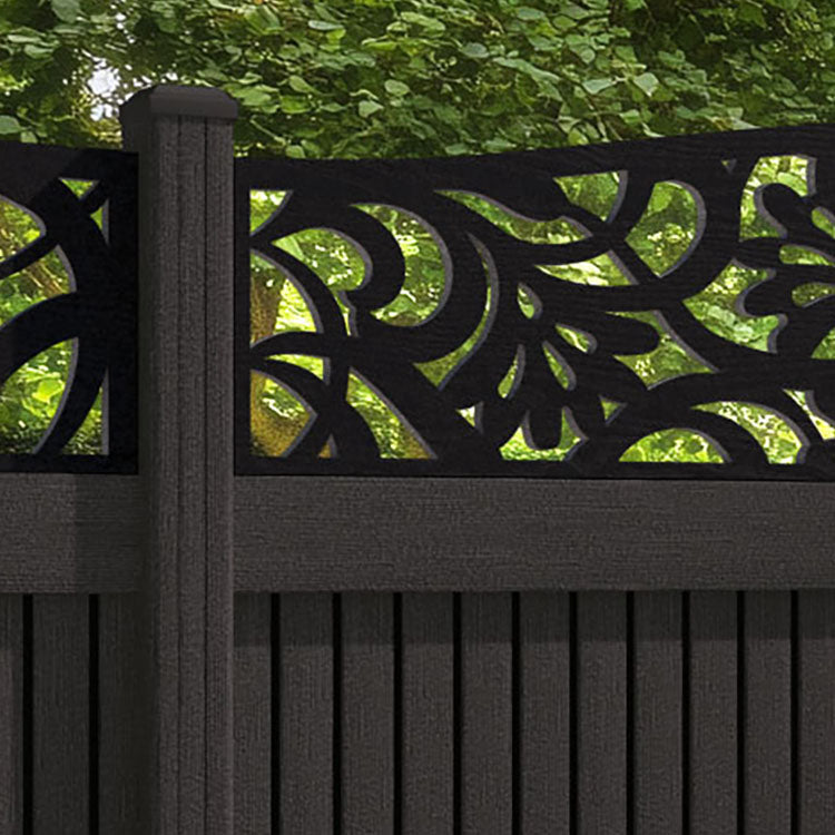 Virtis Heritage Curved Top Fence Panel - Dark Oak - with our composite posts