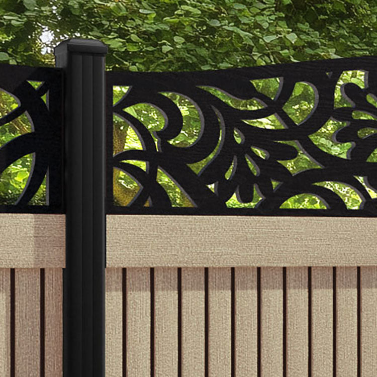 Virtis Heritage Curved Top Fence Panel - Light Oak - with our aluminium posts