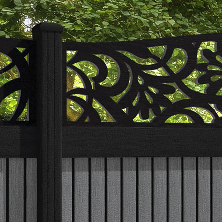 Virtis Heritage Curved Top Fence Panel - Mid Grey - with our aluminium posts