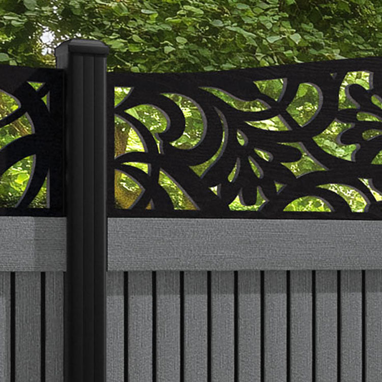 Virtis Heritage Curved Top Fence Panel - Mid Grey - with our aluminium posts