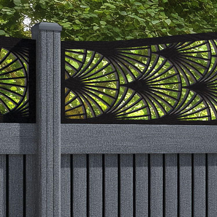 Virtis Laurel Curved Top Fence Panel - Anthracite - with our composite posts