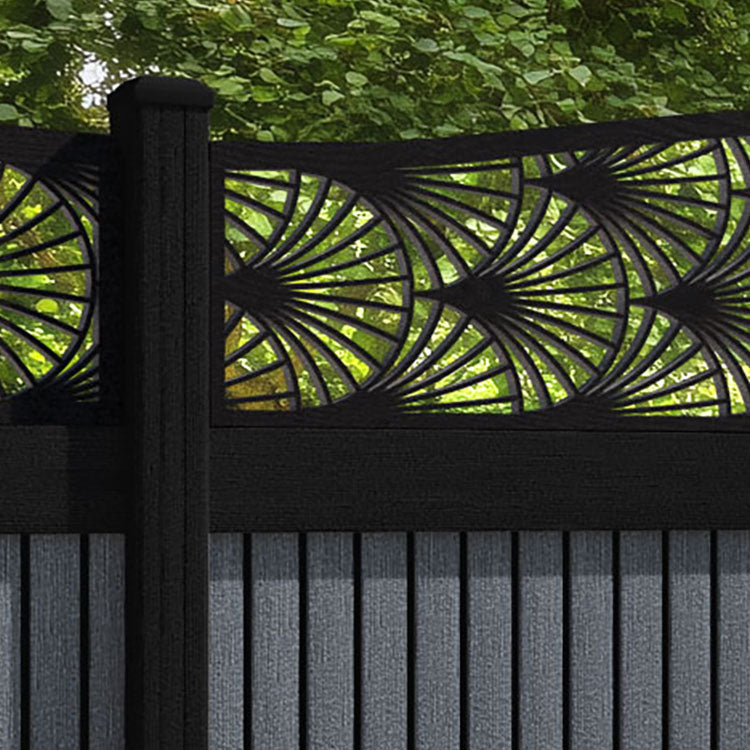 Virtis Laurel Curved Top Fence Panel - Anthracite - with our composite posts