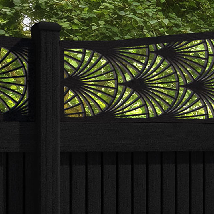 Virtis Laurel Curved Top Fence Panel - Black - with our composite posts