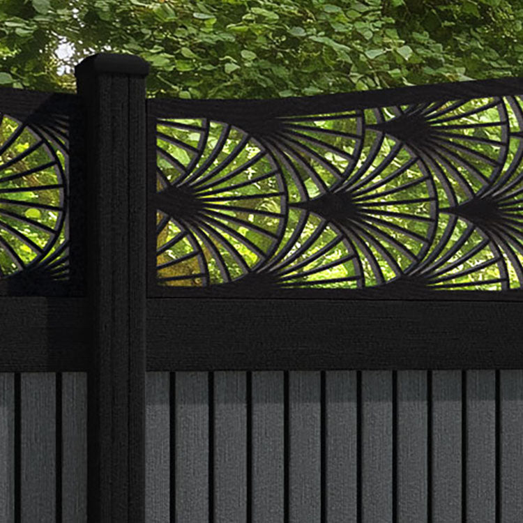 Virtis Laurel Curved Top Fence Panel - Dark Grey - with our composite posts