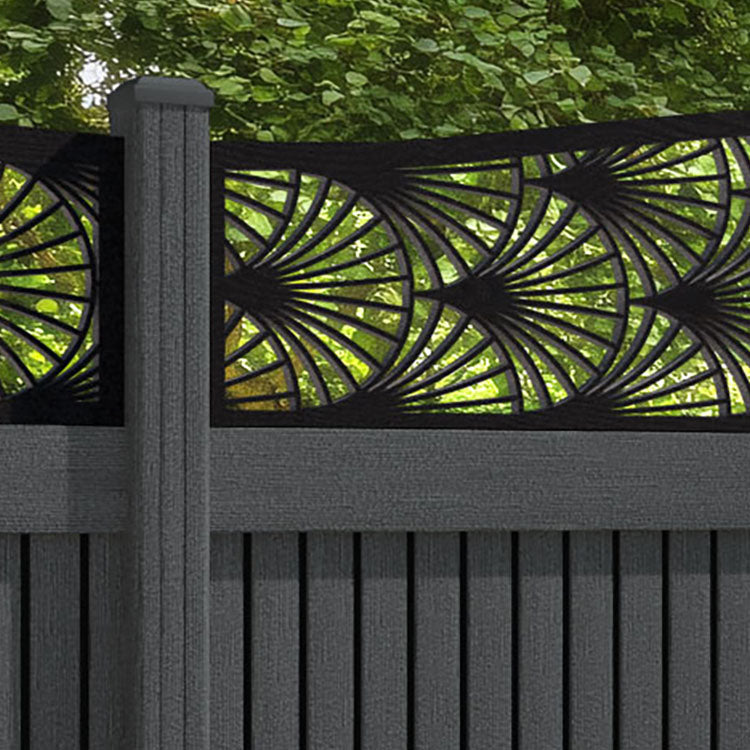 Virtis Laurel Curved Top Fence Panel - Dark Grey - with our composite posts