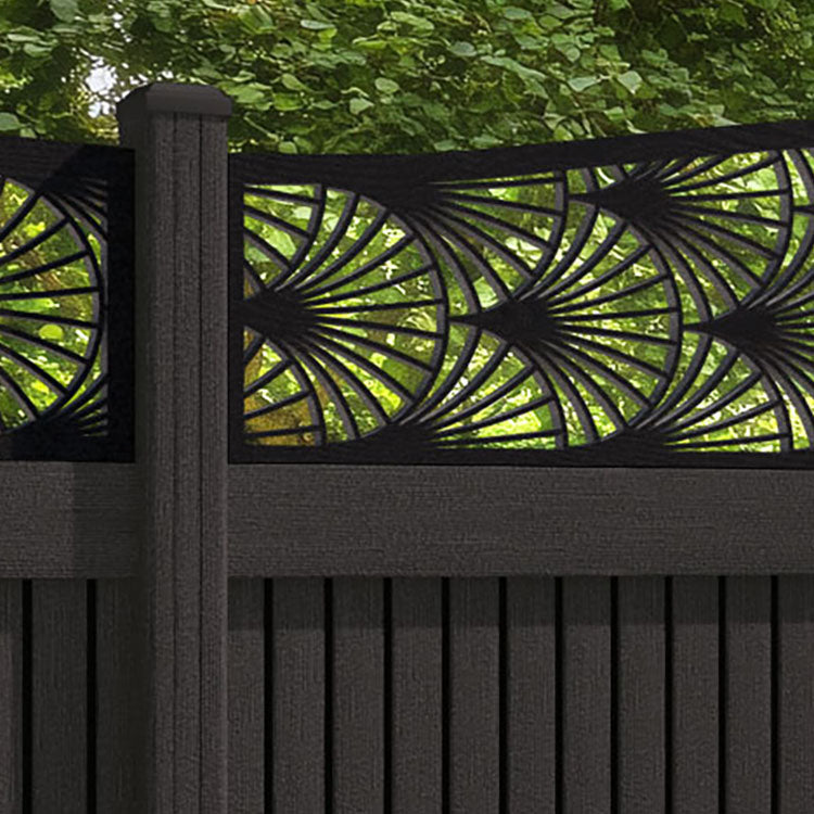 Virtis Laurel Curved Top Fence Panel - Dark Oak - with our composite posts