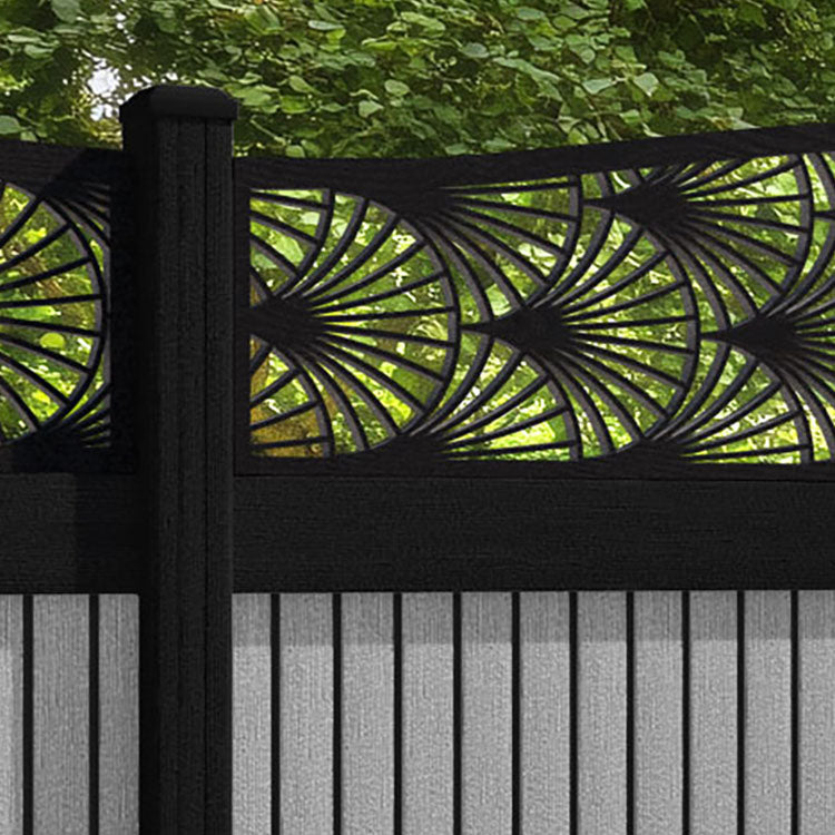 Virtis Laurel Curved Top Fence Panel - Light Grey - with our aluminium posts