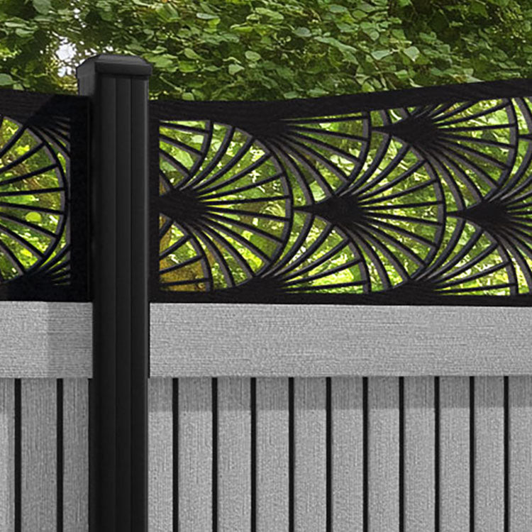 Virtis Laurel Curved Top Fence Panel - Light Grey - with our aluminium posts