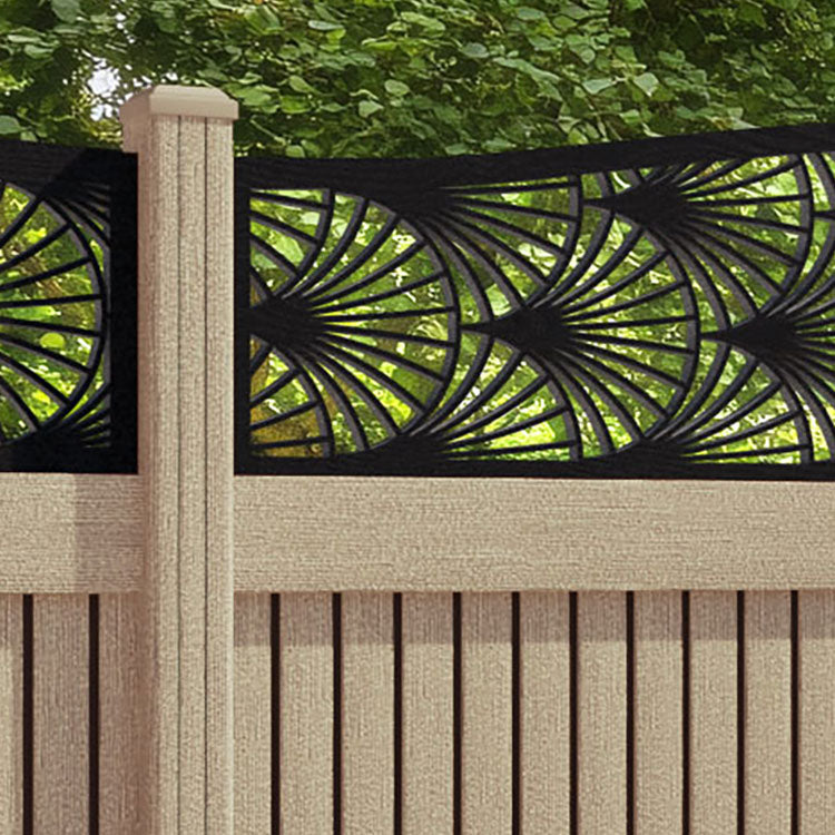 Virtis Laurel Curved Top Fence Panel - Light Oak - with our composite posts