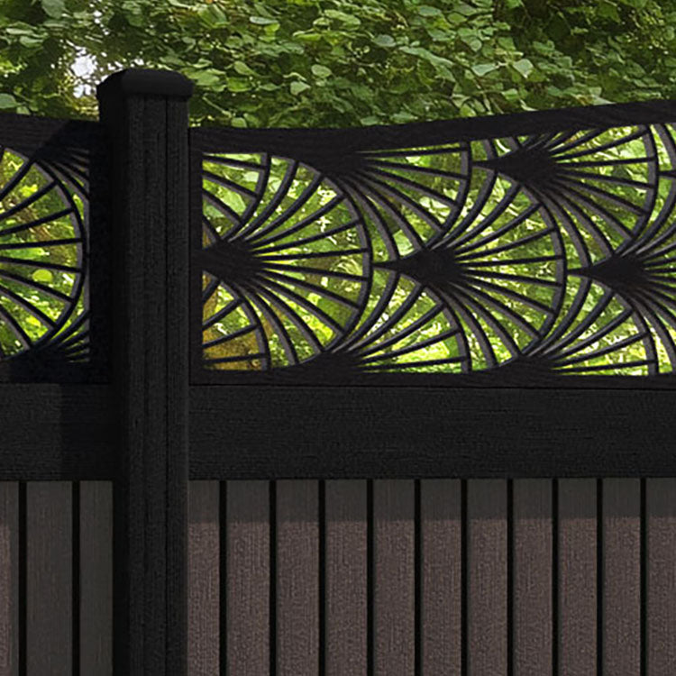 Virtis Laurel Curved Top Fence Panel - Mid Brown - with our composite posts