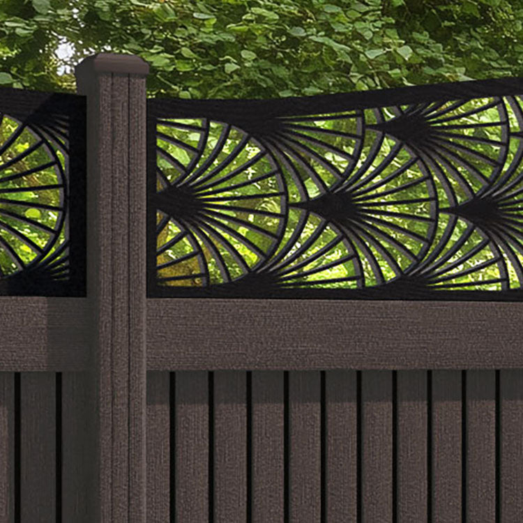 Virtis Laurel Curved Top Fence Panel - Mid Brown - with our composite posts