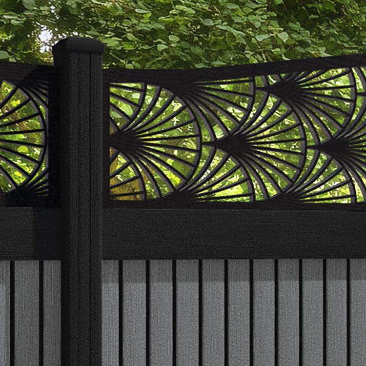 Virtis Laurel Curved Top Fence Panel - Mid Grey - with our aluminium posts