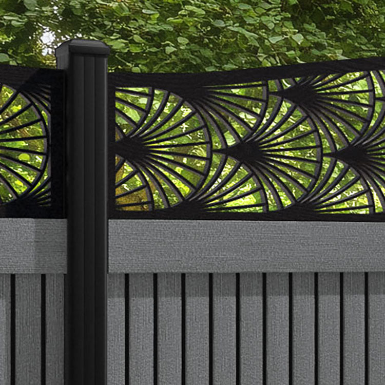 Virtis Laurel Curved Top Fence Panel - Mid Grey - with our aluminium posts
