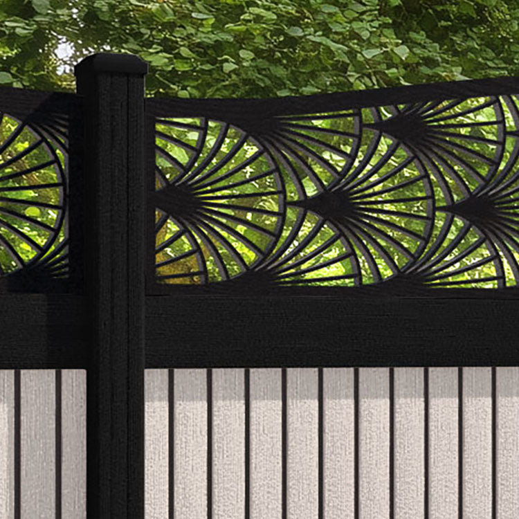 Virtis Laurel Curved Top Fence Panel - Mid Stone - with our aluminium posts