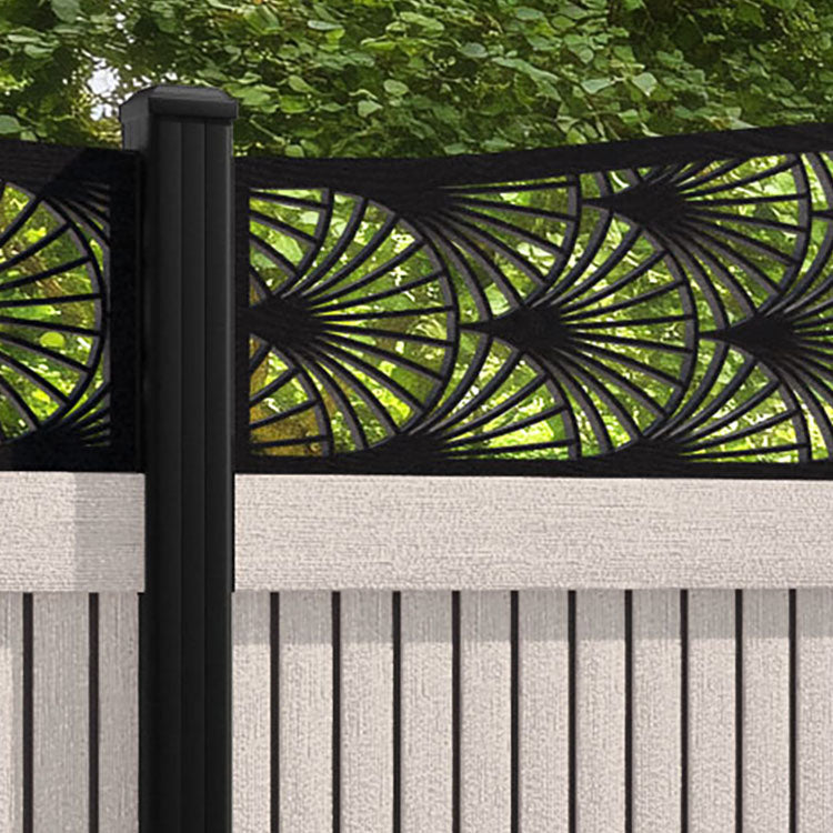 Virtis Laurel Curved Top Fence Panel - Mid Stone - with our aluminium posts