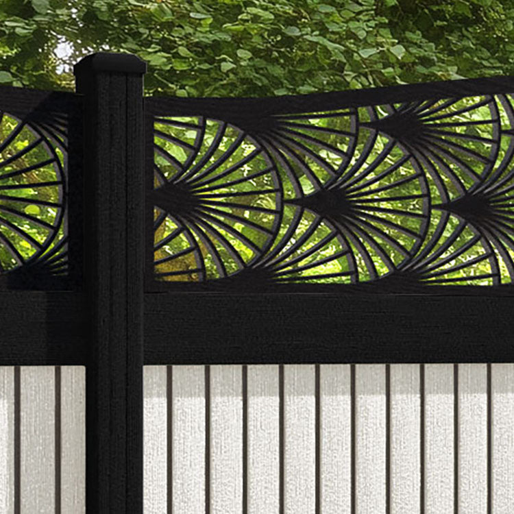 Virtis Laurel Curved Top Fence Panel - Light Stone - with our aluminium posts