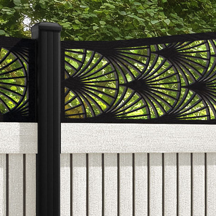 Virtis Laurel Curved Top Fence Panel - Light Stone - with our aluminium posts