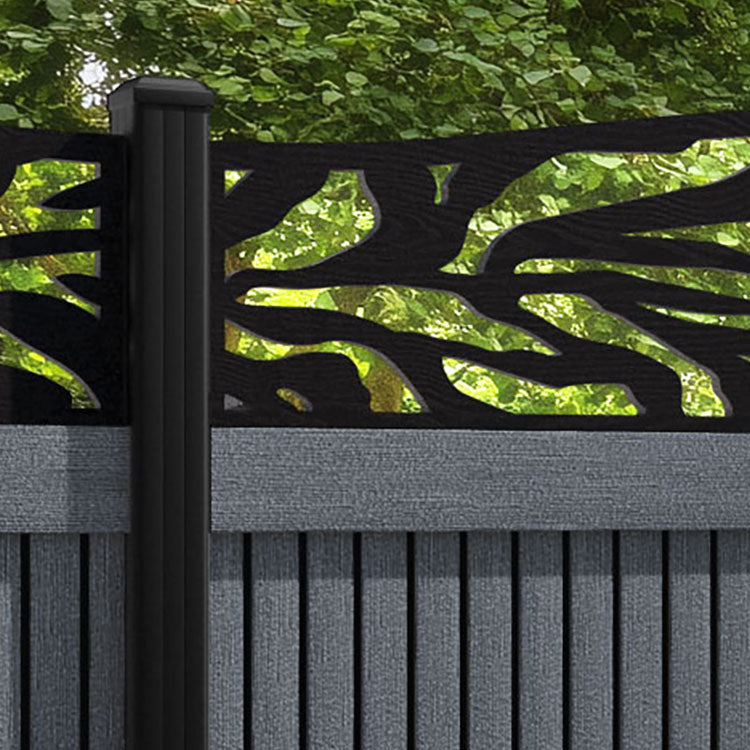 Virtis Malawi Curved Top Fence Panel - Anthracite - with our aluminium posts
