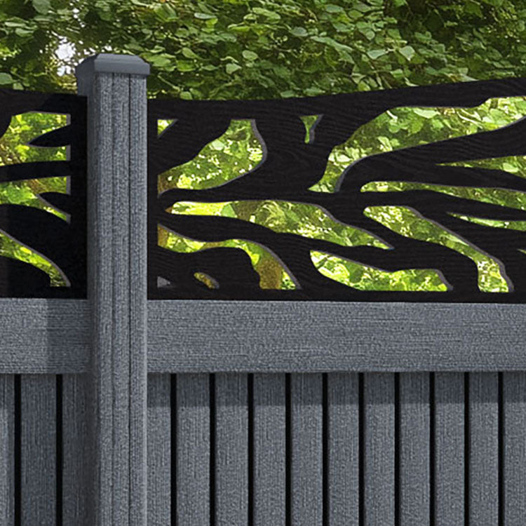 Virtis Malawi Curved Top Fence Panel - Anthracite - with our composite posts