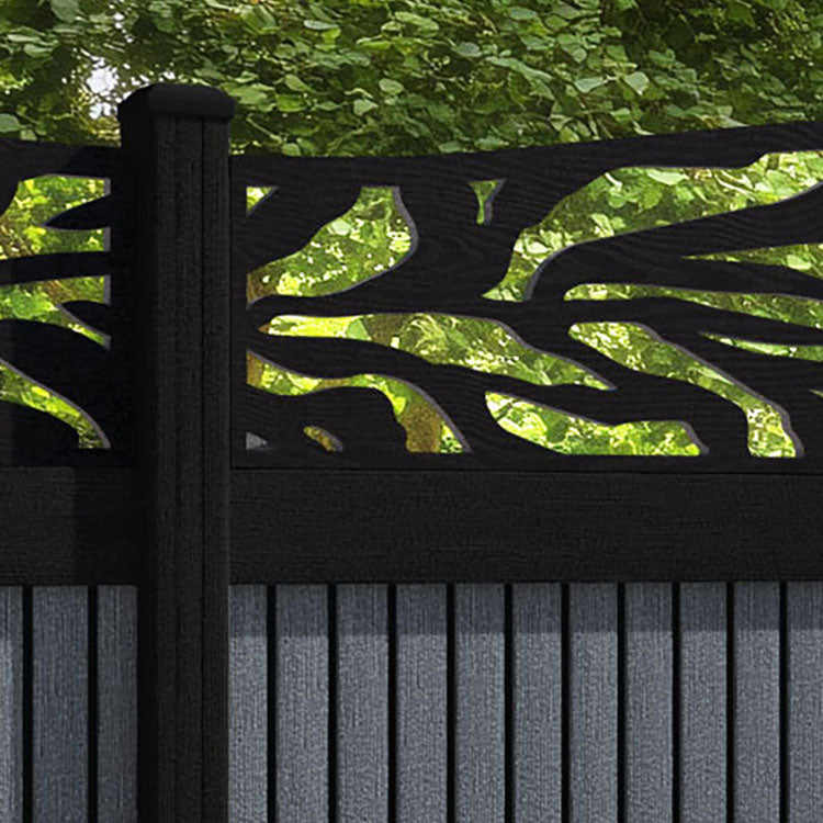 Virtis Malawi Curved Top Fence Panel - Anthracite - with our composite posts