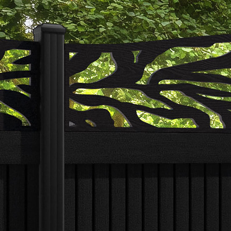 Virtis Malawi Curved Top Fence Panel - Black - with our aluminium posts
