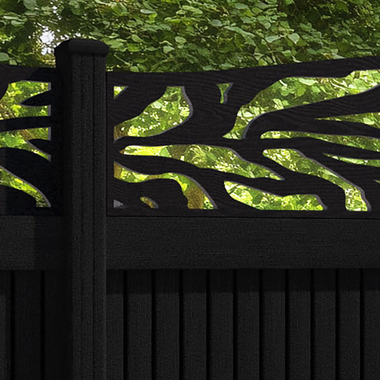 Virtis Malawi Curved Top Fence Panel - Black - with our composite posts