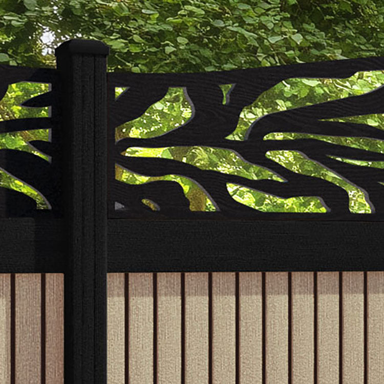 Virtis Malawi Curved Top Fence Panel - Light Oak - with our aluminium posts