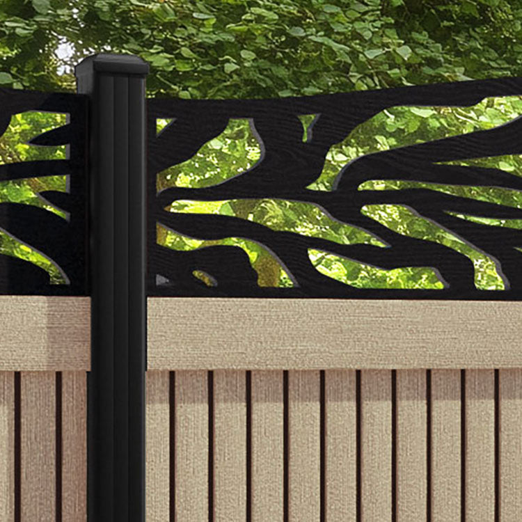 Virtis Malawi Curved Top Fence Panel - Light Oak - with our aluminium posts