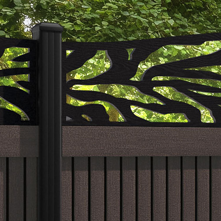 Virtis Malawi Curved Top Fence Panel - Mid Brown - with our aluminium posts