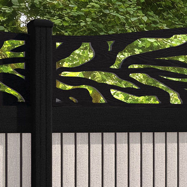 Virtis Malawi Curved Top Fence Panel - Mid Stone - with our aluminium posts