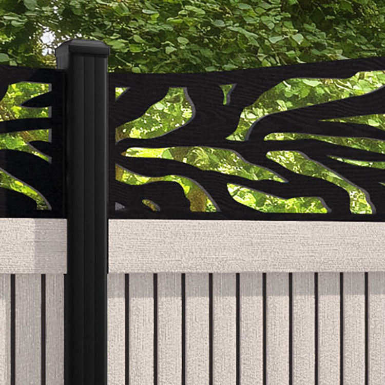 Virtis Malawi Curved Top Fence Panel - Mid Stone - with our aluminium posts