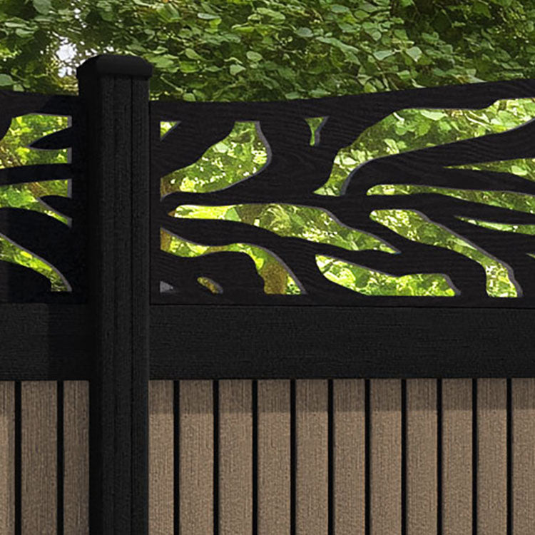 Virtis Malawi Curved Top Fence Panel - Teak - with our aluminium posts