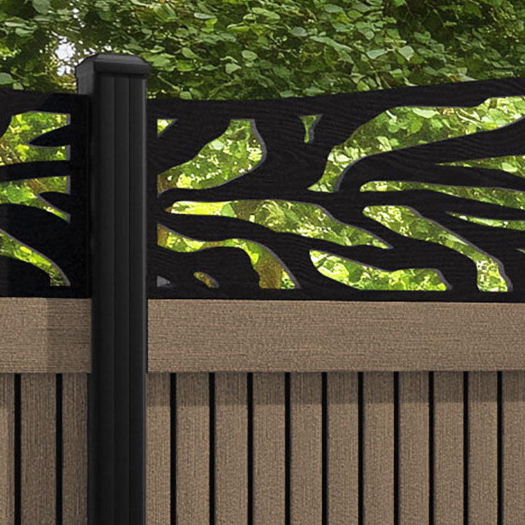 Virtis Malawi Curved Top Fence Panel - Teak - with our aluminium posts