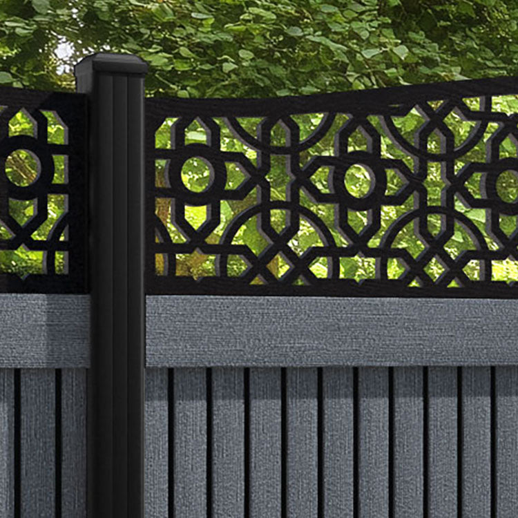 Virtis Nabila Curved Top Fence Panel - Anthracite - with our aluminium posts