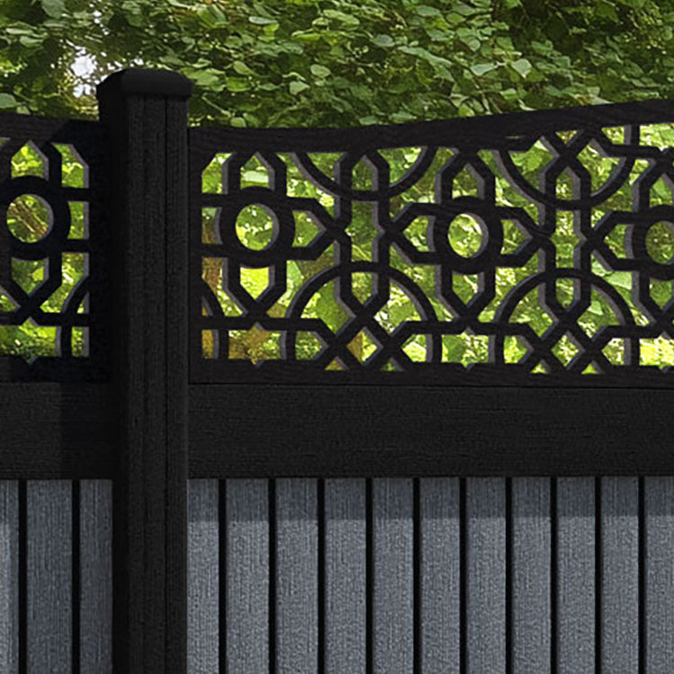 Virtis Nabila Curved Top Fence Panel - Anthracite - with our composite posts