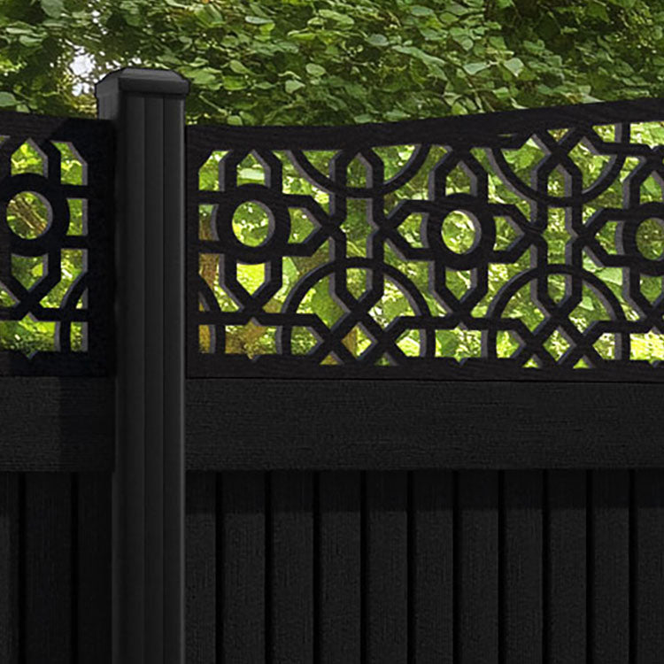 Virtis Nabila Curved Top Fence Panel - Black - with our aluminium posts