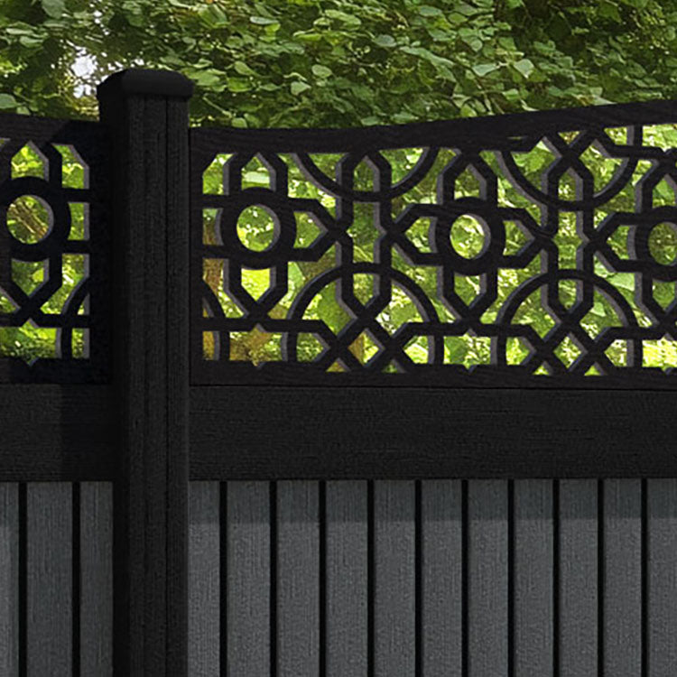 Virtis Nabila Curved Top Fence Panel - Dark Grey - with our aluminium posts