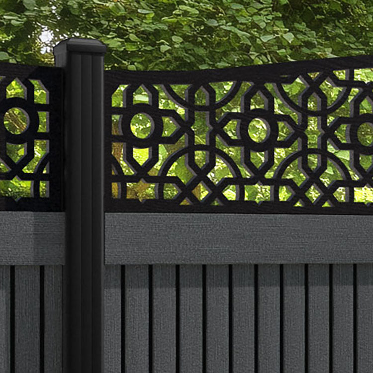 Virtis Nabila Curved Top Fence Panel - Dark Grey - with our aluminium posts