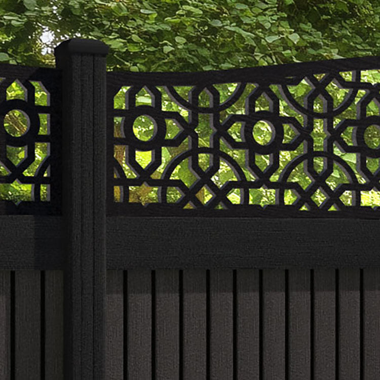 Virtis Nabila Curved Top Fence Panel - Dark Oak - with our composite posts