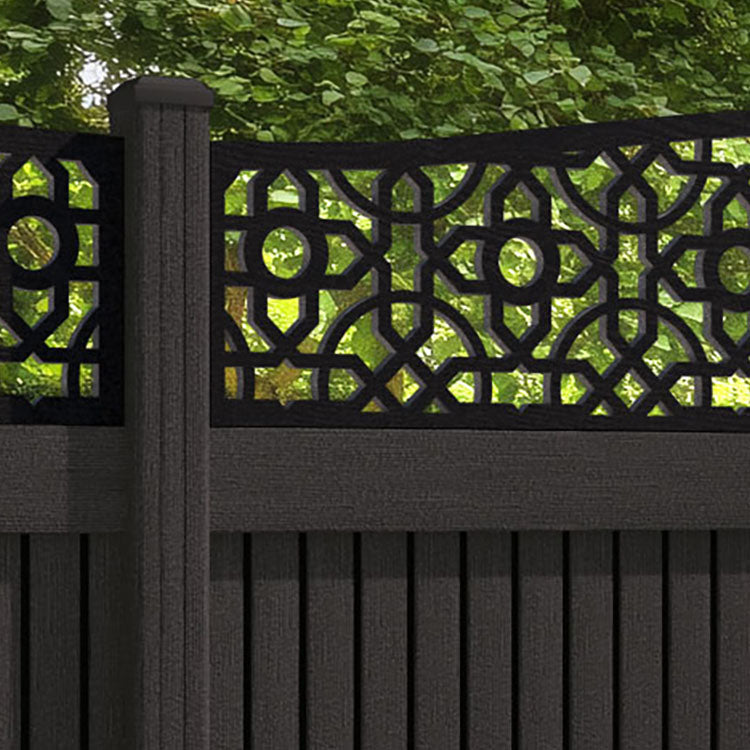 Virtis Nabila Curved Top Fence Panel - Dark Oak - with our composite posts